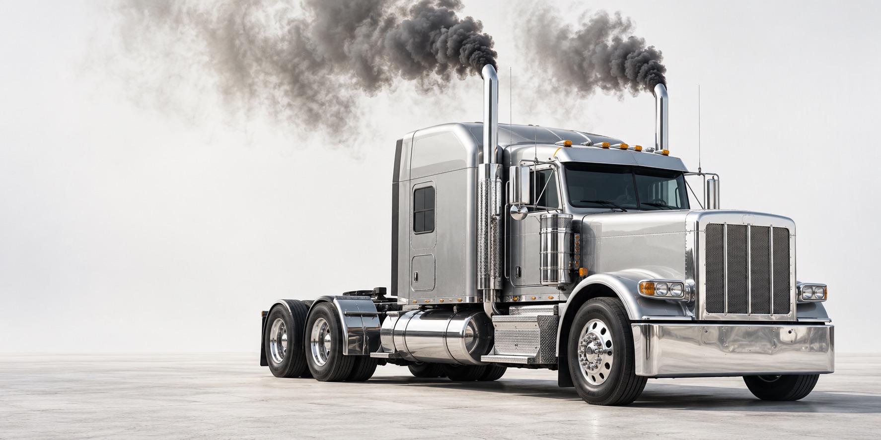 Illustrative semi truck emitting black exhaust